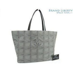 Chanel Travel Line Tote Bag Shoulder Gray Canvas Leather